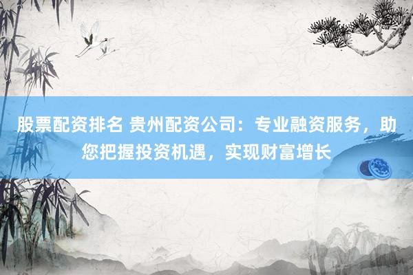 股票配资排名 贵州配资公司：专业融资服务，助您把握投资机遇，实现财富增长