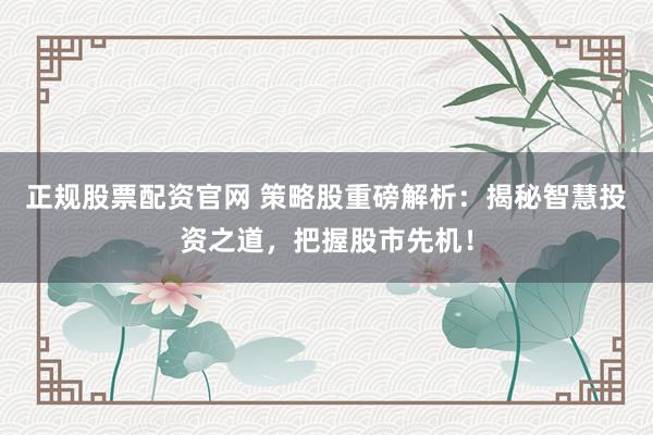 正规股票配资官网 策略股重磅解析：揭秘智慧投资之道，把握股市先机！