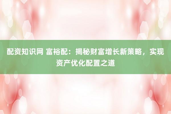 配资知识网 富裕配：揭秘财富增长新策略，实现资产优化配置之道