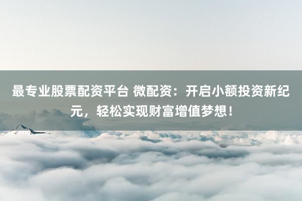 最专业股票配资平台 微配资：开启小额投资新纪元，轻松实现财富增值梦想！