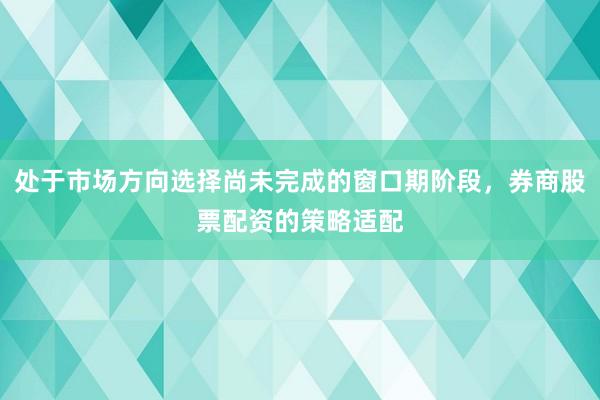 处于市场方向选择尚未完成的窗口期阶段，券商股票配资的策略适配