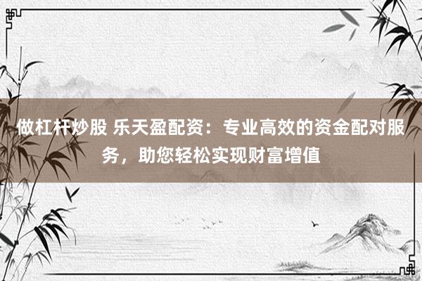 做杠杆炒股 乐天盈配资：专业高效的资金配对服务，助您轻松实现财富增值