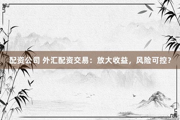 配资公司 外汇配资交易：放大收益，风险可控？