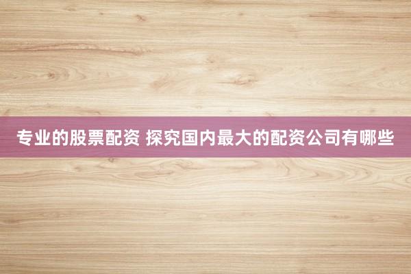 专业的股票配资 探究国内最大的配资公司有哪些