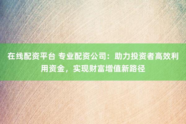 在线配资平台 专业配资公司：助力投资者高效利用资金，实现财富增值新路径