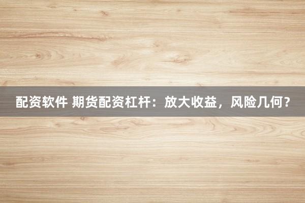 配资软件 期货配资杠杆：放大收益，风险几何？