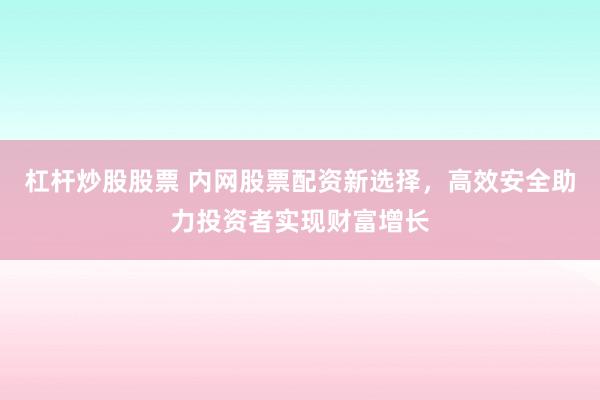 杠杆炒股股票 内网股票配资新选择,高效安全助力投资者实现财富增长